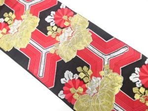 アンティーク　毘沙門亀甲に桐・菊模様織り出し袋帯（着用可）